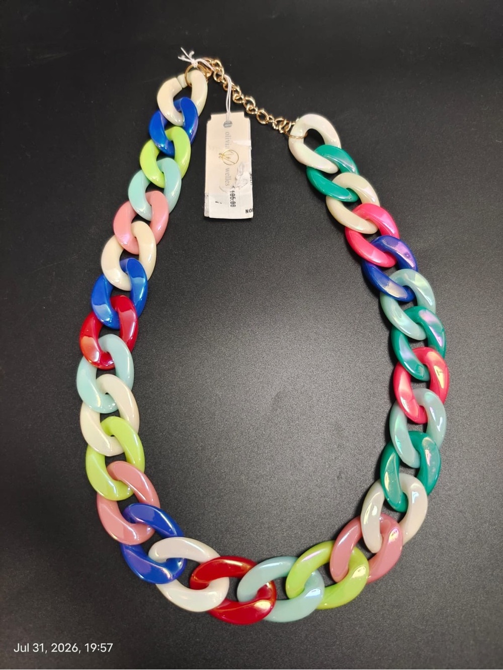 New Olivia Welles Multicolor Resin Link Necklace MSRP $105 Multi Color